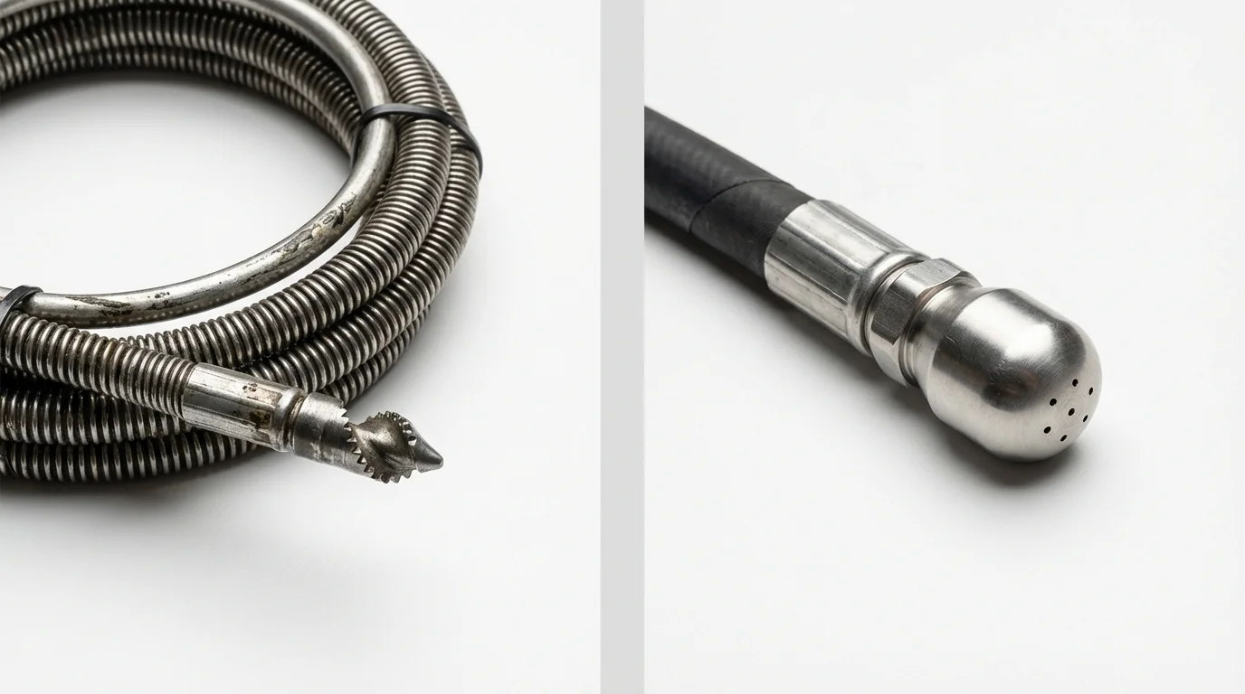 Drain snake cable and hydro jetting nozzle used for drain cleaning in Kingfisher, OK