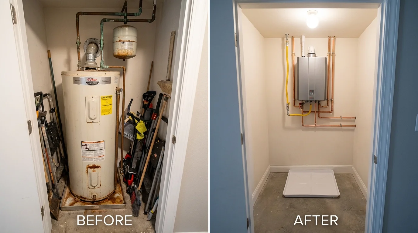 Tank water heater versus wall-mounted tankless unit comparison for Kingfisher, OK homeowners