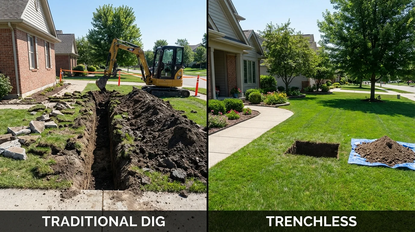 Trenchless sewer repair with minimal yard damage versus traditional excavation in Kingfisher, OK
